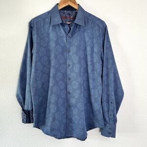 Robert Graham Button Up Shirt Men M Classic Fit Paisley Blue Floral Flip Cuff